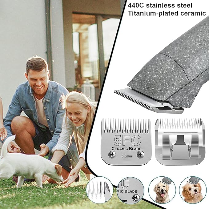 2PC 5FC Blade Dog Grooming Clipper Replacement Blades Compatible with Andis Dog Clippers,Detachable Ceramic Blade & Stainless Steel Blade,Size-5 FC 1/4-Inch Cut Length (64122)-PurrikoPets