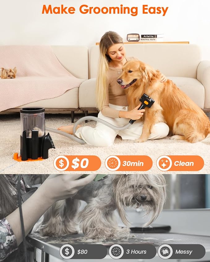 Dog Grooming Vacuum, 4.5L Extra-Large Dust Cup Dog Grooming Kit, 14000Pa High-Suction Pet Groomer with Clippers, Low-Noise All-in-One Shedding Control Set for Home Use-PurrikoPets