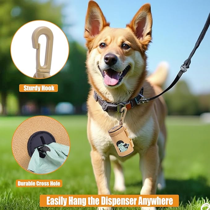 Dog Waste Bag Dispenser Dog Poop Bag Dispenser for Leash Accessory dog Poop Bag Holders Fits Dog Leash Include Hand Free Holder, Khaki, No-KaqiXYB-PurrikoPets