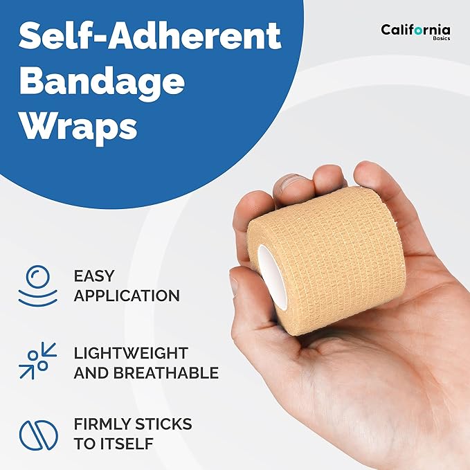 12 Pack Self-Adhesive Bandage Wrap - 2 Inches x 5 Yards - Elastic Self Adherent Cohesive Wrap Bandage - Breathable Athletic Tape for Wrists, Knee, and Ankle - First Aid Sports Wrap - Brown-PurrikoPets