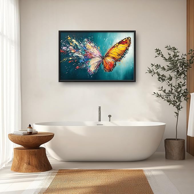 Extra Large Framed Abstract Butterfly Wall Art,Colorful Graffiti Wall Decor,Splashing Wings Pictures for Living Room,Canvas Print Painting Modern Artwork Bedroom Office Bathroom Home Decor 36L x24W-PurrikoPets