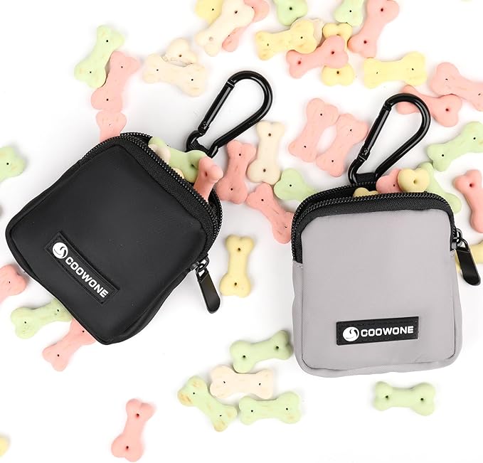 Dog Treat Pouch 2 PCS, Waterproof Small Dog Treat Bag for Leash, Hands Free Dog Walking Bag with Carabiner, Dog Poop Bag Holder for Pet Puppy Travel or Outdoor Use, Zipper Closure to Avoid Spilling-PurrikoPets