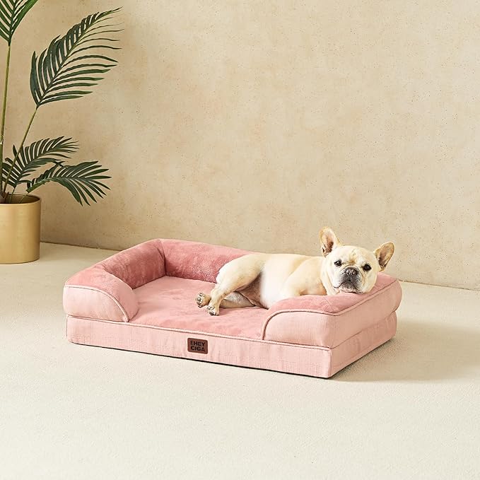 EHEYCIGA Orthopedic Dog Beds for Extra Large Dogs, Waterproof Memory Foam XL Pet Bed with Sides, Non-Slip Bottom and Egg-Crate Foam Big Dog Couch Bed with Washable Removable Cover, Dusty Pink-PurrikoPets