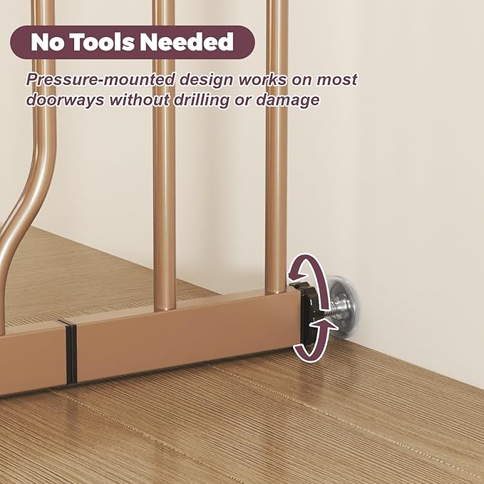 29"-40" Baby Gate for Stairs, Auto Close Stroller Friendly Dog Gate Indoor for Doorways, Pressure Mounted Baby Gate, Easy Walk Through Gate for Children & Pets, Brown-PurrikoPets