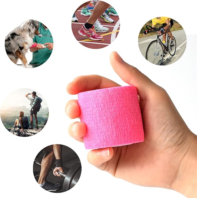 9 Pack 2" x 5 Yards Self Adhesive Bandage Wrap Self Stick Wrap for Ankle, Wrist, Finger, Sports, Breathable Cohesive Vet Tape for Pets (Pink)-PurrikoPets