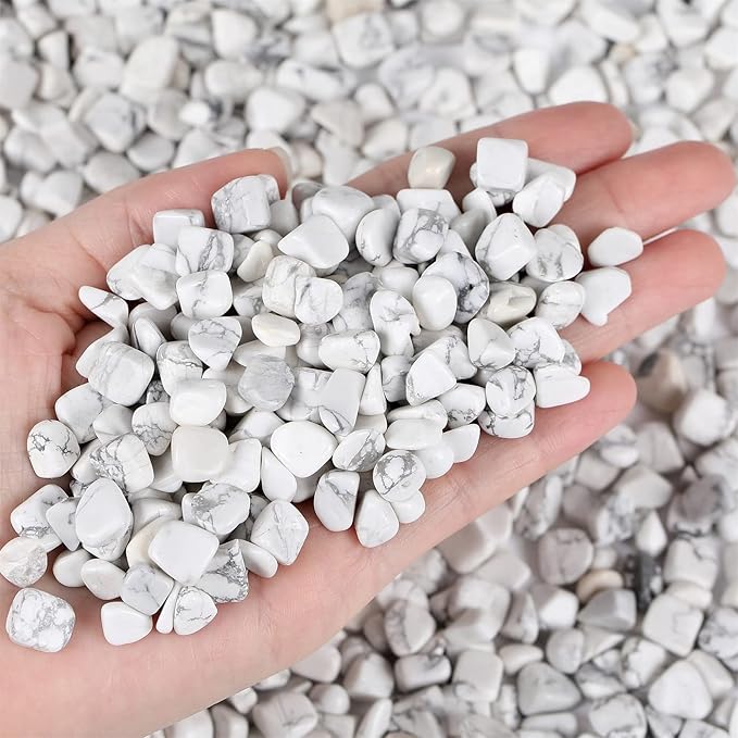 1lb Howlite Aquarium Gravel Rocks Natural Tumbled Healing Crystal Chips Bulk Gemstones Crushed Stones for Fountain Vase Filler Planters Decorative Fish Tank Potted Reiki Energy Balancing-PurrikoPets