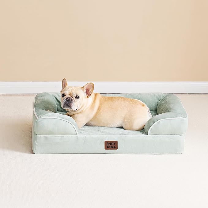 EHEYCIGA Orthopedic Dog Bed for Small Dogs, Waterproof Memory Foam Small Dog Beds with Sides, Non-Slip Bottom and Egg-Crate Foam Medium Pet Couch Bed with Washable Removable Cover, Sage Green-PurrikoPets