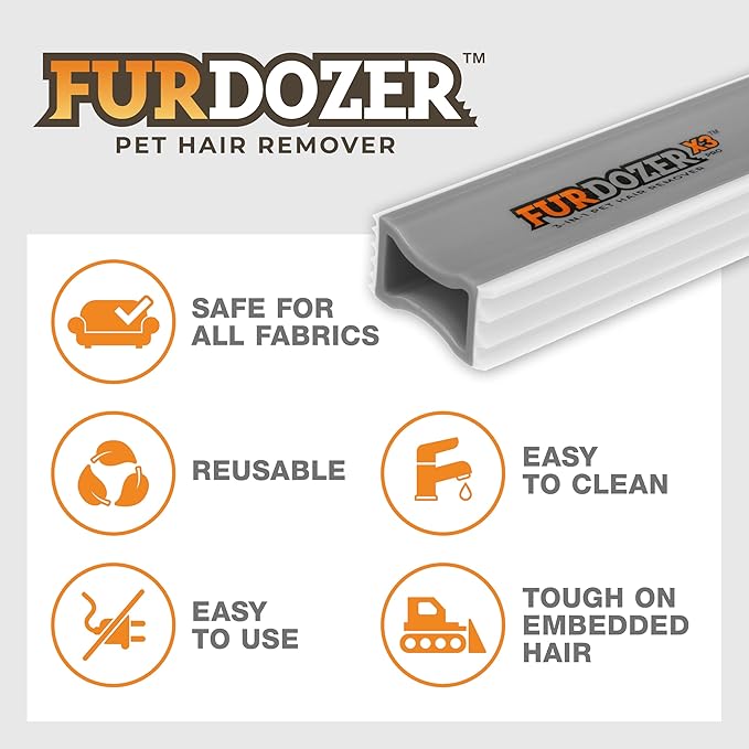 FurDozer X3 MINI Pet Hair Remover & Auto Detailing Tool - Cat & Dog Hair Remover for Carpet, Car Interior, Couch, Bedding, & Furniture - Reusable Pet Hair Removal Tool for Dog Fur & Lint, 3.5", Grey-PurrikoPets