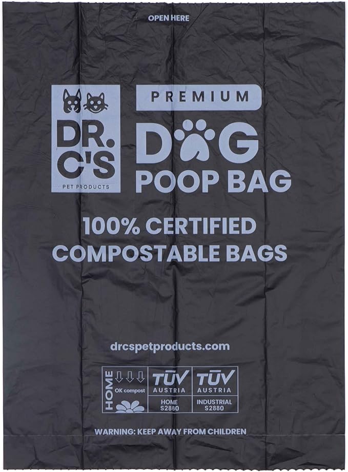 100% Certified Compostable Dog Poop Bags - Dr. C's Premium Dog Poop Bags - 270 Bags / 18 Rolls, Extra thick, Leak Proof, Unscented, Plant Based and Earth Friendly-PurrikoPets