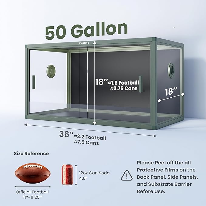 50 Gallon Bearded Dragon Tank, Reptile Enclosure for Easy Maintenance, Front Opening Reptile Tank with Top Screen Ventilation & Glass Sliding Door 36''x18''x18''-PurrikoPets