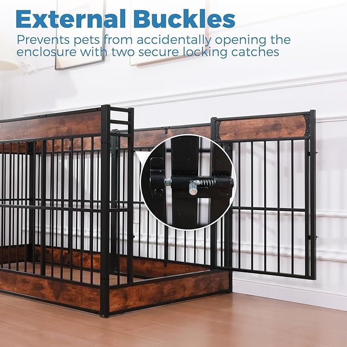 Dog Playpen, 35.4" Height Dog Pen Indoor, Heavy Duty, Safe and Sturdy, Furniture Style Puppy Pen (12 Panels (35.4" High), Rustic Brown)-PurrikoPets