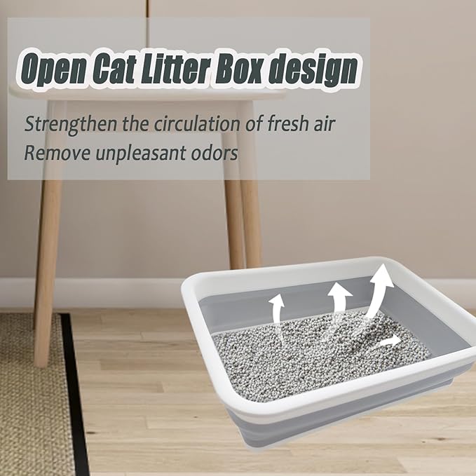 2 Pack Collapsible Small Cat Litter Box, Open Kitten Litter Potty Pan Low Entry Pet Kitty Toilet Foldable Waterproof Travel Toilet for Sick Frail Kitty 14.6 x 10.6 x 4.8 inches Grey-PurrikoPets