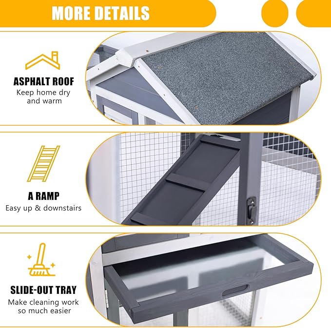 GEGURI Large Rabbit Hutch Indoor Outdoor Chicken Coop Wooden Bunny Cage with Waterproof Roof-PurrikoPets