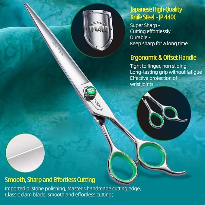 7'' Straight Dog Grooming Scissors Professional Grooming Shears for Dogs Cat Pet Japan 440C Stainless Steel Dog Cutting Scissors for Grooming Right Handed-PurrikoPets