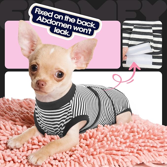 FUAMEY Dog Recovery Suit Male,Dogs Surgery Neuter Suits Puppy Spay Shirts for Female Protect Dog's Skin Anti Licking Abdominal Wounds Doggie Onesie Pet Bodysuit Alternative to Cone Gray Stripes XXL-PurrikoPets