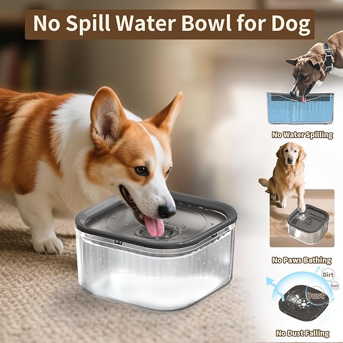 3L Dog Water Bowl No Spill 101oz Large Capacity Spill Proof Slow Drinking Water Feeder No Splash Pet Water Bowl Vehicle Carried Travel Dog Bowl for Sloppy Messy Drinkers Cats(Dark Gray)-PurrikoPets