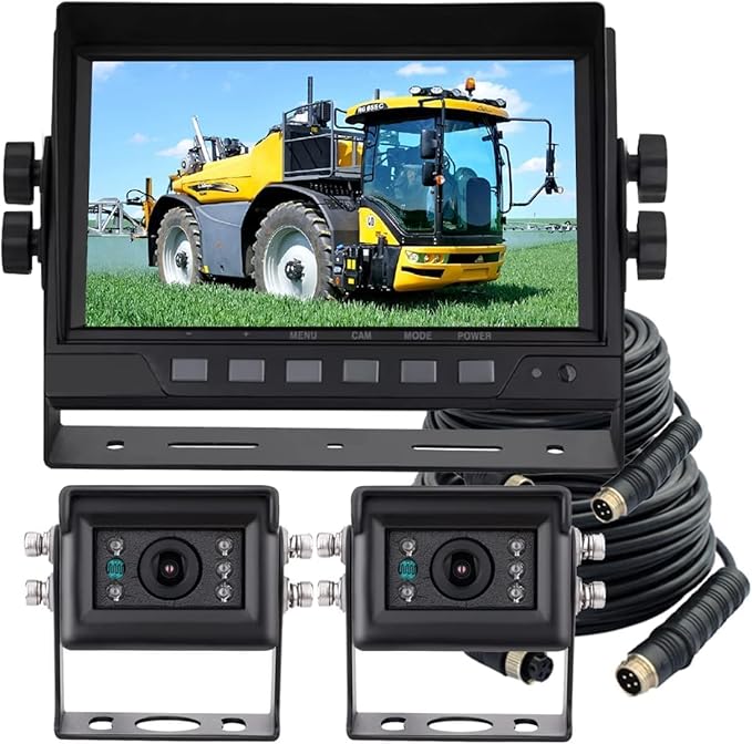 AHD 1080P Wired Reverse Rear View Backup Camera System,2 IR Camera with Waterproof IP69K, 7" Single View Monitor with TVS Protector,Vibration-Proof 10G for Tractor/Truck/Skid Steer/Heavy Equipment-PurrikoPets