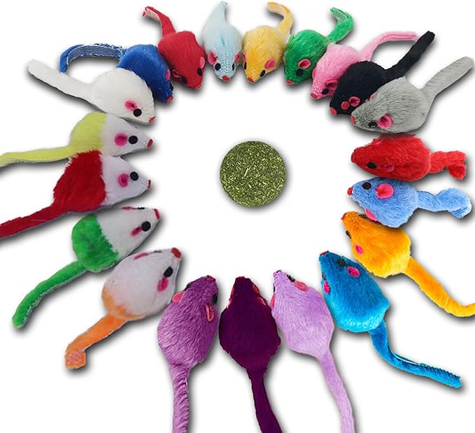 Furry Cat Toys Mice Rattle Interactive Mouse Toy for Indoor Cats Catnip Ball Kitten Kitty Pet Play Assorted Color-PurrikoPets