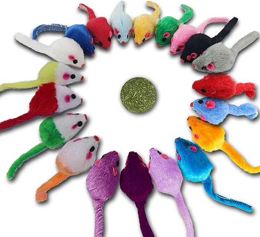 Furry Cat Toys Mice Rattle Interactive Mouse Toy for Indoor Cats Catnip Ball Kitten Kitty Pet Play Assorted Color-PurrikoPets