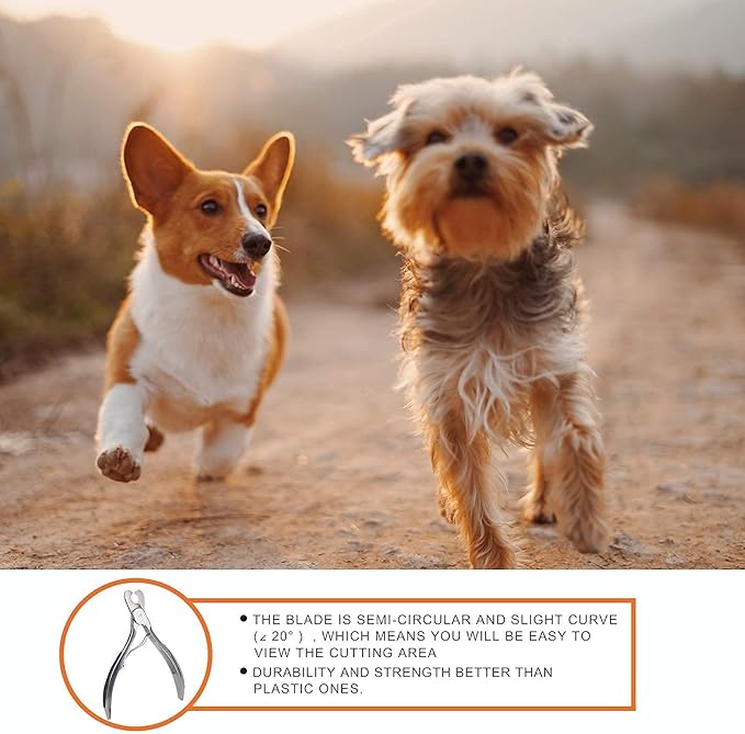 Dog Nail Clipper | Pet Cat Claw Trimmer -Sharp Angled Stainless Steel Blade for Quick Safety -Sturdy Non-Slip Handle -Nail File & Set Box -Professional Tools for Large & Small Pet-PurrikoPets