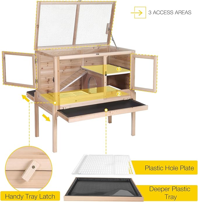 Aivituvin Wooden Guinea Pig Cages Indoor with Removable Stand, Anti Chewing Rabbit Hutch with Ramp and Wire Mesh, 2 Story Small Animals House Habitat with Pull Out Tray (Light Natural Wood)-PurrikoPets