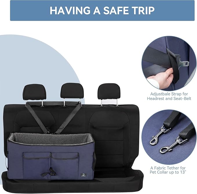 A 4 Pet Dog Car Seat for Medium/Large Dog or 2 Small Dogs, Booster Car Seat with Storage Bags and 2 Seat Belts, Pet Seat for Dogs Under 55 lbs-PurrikoPets