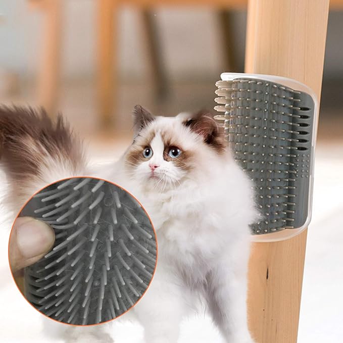2 PACK Cat Self Grooming Corner Scratcher with Catnip, Massage Comb Brush for Long & Short Fur-PurrikoPets