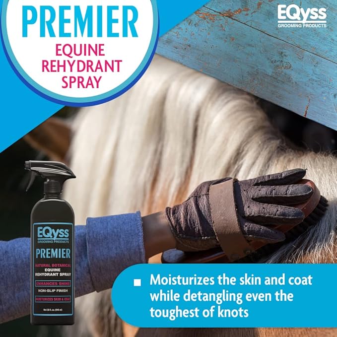 EQyss Premier Equine Horse Spray - Moisturizes Skin and Coat, Enhances Shine and Detangles, Prevents Dry Skin - Non-slip, Repels Dirt, USA-made-PurrikoPets