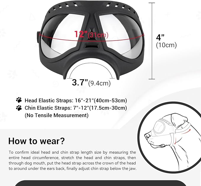 Dog Goggles Windproof for Medium-Large Breeds Dog Sunglasses Anti-UV with Adjustable Straps - Black-PurrikoPets