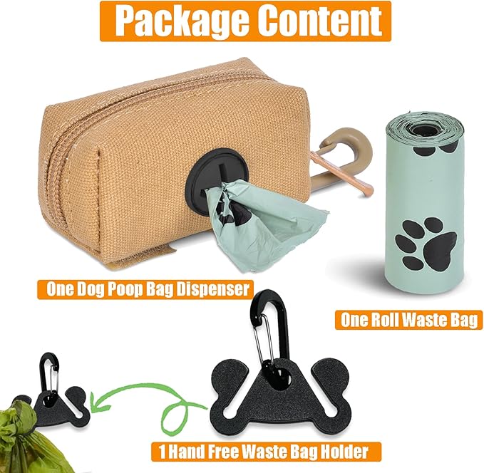 Dog Waste Bag Dispenser Pet Poop Bag Dispenser for Leash Accessory dog Poop Bag Holders Fits Dog Leash Include Hand Free Holder, Khaki, No-KaqiXB-PurrikoPets
