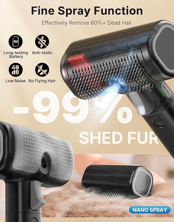 5-in-1 Cat Hair Brush & Gromming Rakes, Cat Steam Comb for Long or Short Haired Indoor Cats, Dog Hair Spritz Comb for Deshedding and Untangling, Pet Brush for Dog Kitten Rabbit Massage-PurrikoPets