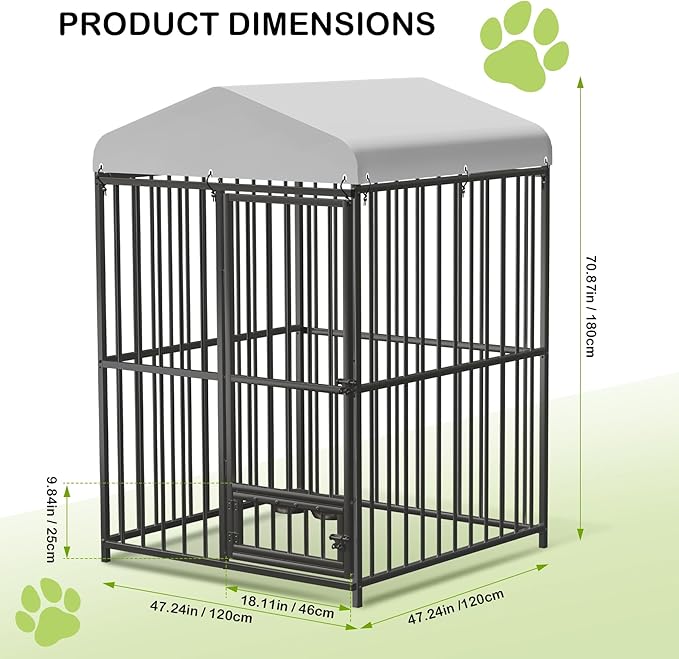 4x4x6 FT Outdoor Dog Kennel,Heavy-Duty Enclosures Outside with UV-Resistant Waterproof Roof Cover and Lock,for Medium and Large Dogs,Easy Assembly-PurrikoPets