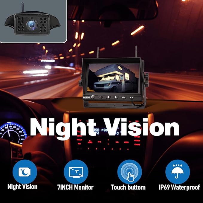 7 Inch RV Backup Camera Wireless, HD 1080P DVR Backup Camera High-Speed Rear View Observation System Stable Signals for RVs, Trucks, Trailers, IP69 Waterproof IR Night Vision-PurrikoPets