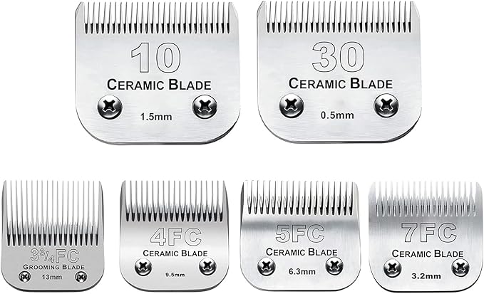 6Pack 10Blades Dog Grooming Replacement Blades Compatible with Andis Pet Clipper/Oster A5/Wahl KM Series Dog Clipper,Ceramic Blade & Stainless Steel Blade (#10+30+5FC+7FC+3FC+4F)-PurrikoPets