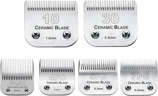 6Pack 10Blades Dog Grooming Replacement Blades Compatible with Andis Pet Clipper/Oster A5/Wahl KM Series Dog Clipper,Ceramic Blade & Stainless Steel Blade (#10+30+5FC+7FC+3FC+4F)-PurrikoPets