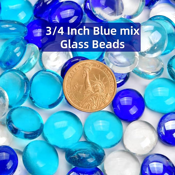 1LB Blue Mix Flat Glass Marbles for Vases, Mancala Stones Gemstone Beads Vase Filler Decorative Glass Pebbles for Fish Tank, DIY Crafts, Aquarium Decor Rocks-PurrikoPets