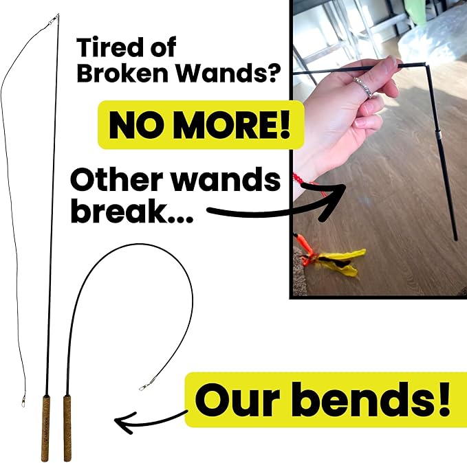 Forever Stick 2 Pack - The Unbreakable Cat Toy Wand, Extra Long Durable Interactive Cat Toy for Indoor Cats, Feather Kitten Toys for Bored Indoor Adult Cats, Bird Teaser Cat Accessories-PurrikoPets