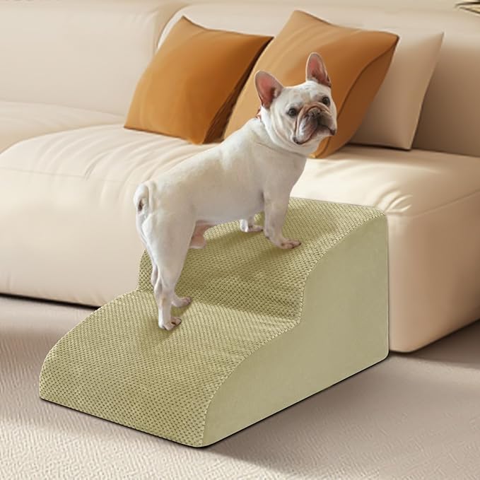 Dog Stairs for Small Dogs - High Density Foam Pet Steps, Extra Wide Dog Ramp with Non-Slip Bottom for High Beds, Couch and Sofa, Best for Dogs Injured, Older Doggy Cats,2 Steps, Camel-PurrikoPets