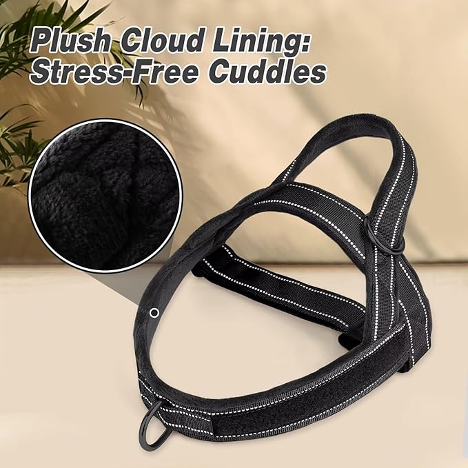 Forestpaw No Pull Dog Harness - Soft Flannel Padded Tactical Dog Vest Harness with Quick Release Buckle, Adjustable Reflective Pet Harness for Medium Dogs Walking Training,Black M-PurrikoPets