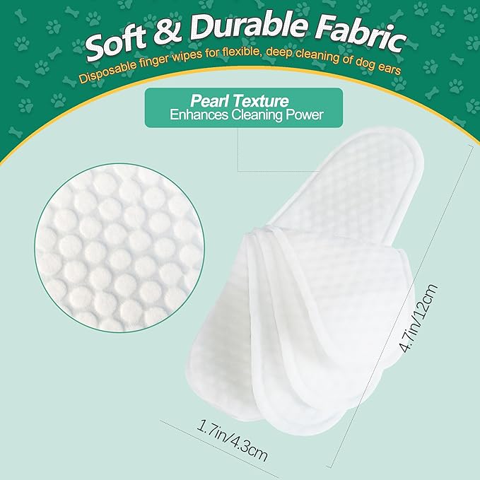 60 ct Pet Ear Finger Wipes for Dogs - Extra-Coverage and Large Design with Coconut Oil and Aloe Vera, Relieve Ear Itching and Inflammation, Remove Ear Wax and Debris, Soothing Cleansing Deodorizing-PurrikoPets