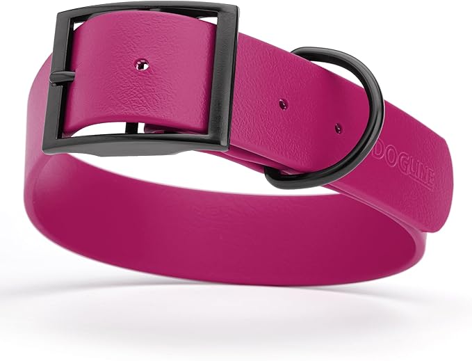 Dogline Biothane Waterproof Dog Collar Strong Coated Nylon Webbing with Black Hardware Odor- Proof for Easy Care Easy to Clean High Performance Fits Small Medium or Large Dogs, Magenta Pink-PurrikoPets