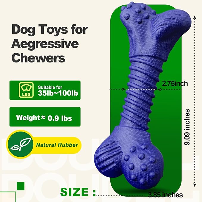 Dog Toys for Aggressive Chewers, Indestructible Chew Toys for Medium Large Dogs,Durable Rubber Dog Bones with Beef Flavor, Tough Dental Toy for Boredom Relief (Blue)-PurrikoPets