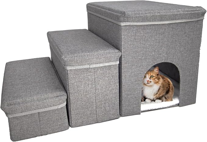 Dog Stairs with Storage Dog Steps for High Beds 3-Step Pet Stairs Ramp with Storage Box and Condo for Small Dogs Cats Pets-PurrikoPets