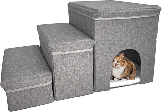 Dog Stairs with Storage Dog Steps for High Beds 3-Step Pet Stairs Ramp with Storage Box and Condo for Small Dogs Cats Pets-PurrikoPets