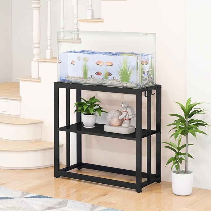 30.7" W x 13" Inch for 20-29 Gallon Long Fish Tank Stand With Storage Shelf, Aquarium Stand With Hooks,Heavy Duty Metal Turtle Reptile Tank Stand, Easy Assemble-PurrikoPets