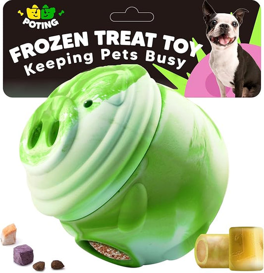 Dog Toy, Frozen Treat Toys, Treat Dispensing Chew Toy for Small Medium Large Dogs, Long-Lasting Interactive to Keep Pup Distracted & Reduces Anxiety, Freezable Fillable Dog Puzzle Toys - Green-PurrikoPets