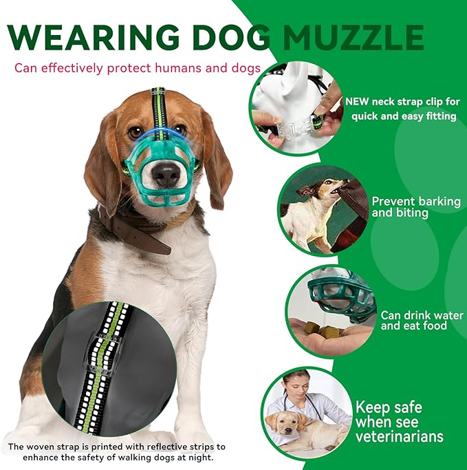 Dog Muzzle, Basket Muzzle for Small Medium Large Dogs, Anti-Biting and Chewing, Lightweight & Sturdy Cage Design, Allows Panting & Drinking, Ideal for Grooming & Training(Green Size XL)-PurrikoPets