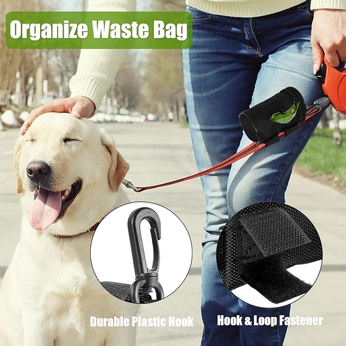 Dog Poop Bag Dispenser for Leash Attachment - Portable Set With Waste Bags & Hand-Free Carrier, Fits Any Leash, Round, Pink-PurrikoPets