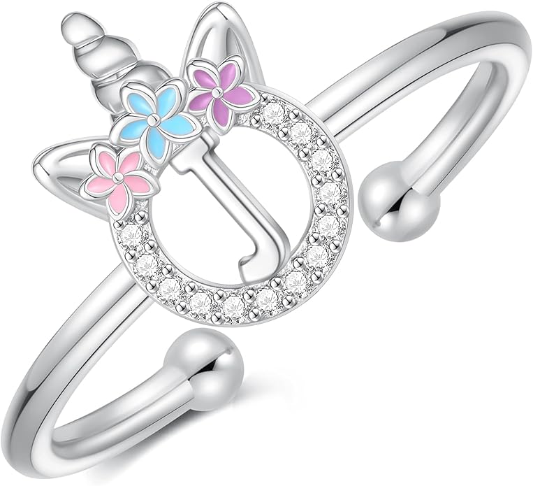 Unicorn Rings Gifts for Girls - Adjustable Initial Ring Dainty Cute Unicorn Rings for Girl Teens Little Girls Jewelry Birthday Gift
