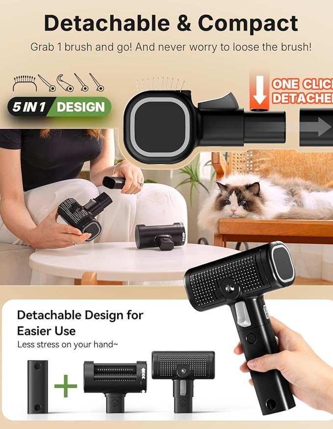 5-in-1 Cat Hair Brush, Dog Grooming Steam Comb for Long Short Haired Indoor Cats Spritz Comb for Deshedding, Detangling, Pet Brush for Kitten Rabbit Massage, with 3 Essence Liquid-PurrikoPets